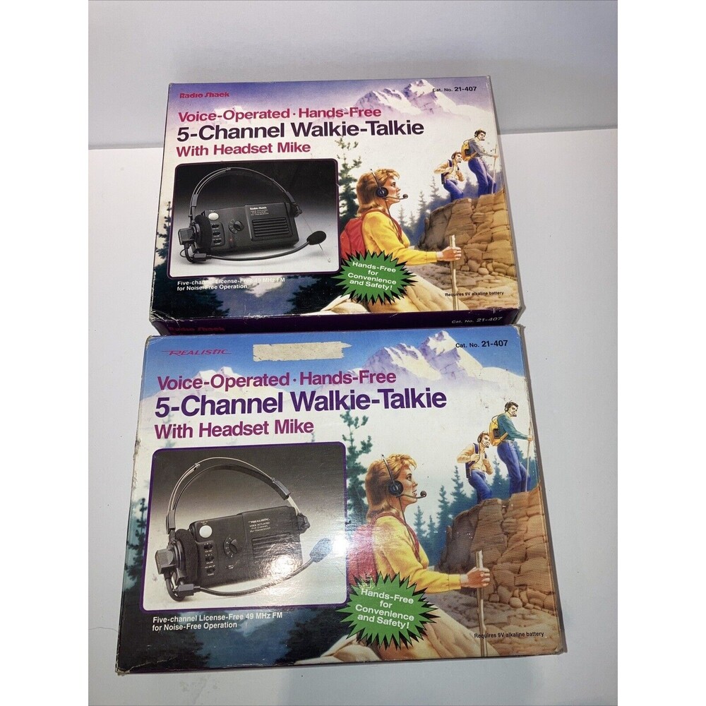 2 Radio Shack Voice Operated Hands Free 5 Channel Walkie Talkies 21-407 Untested